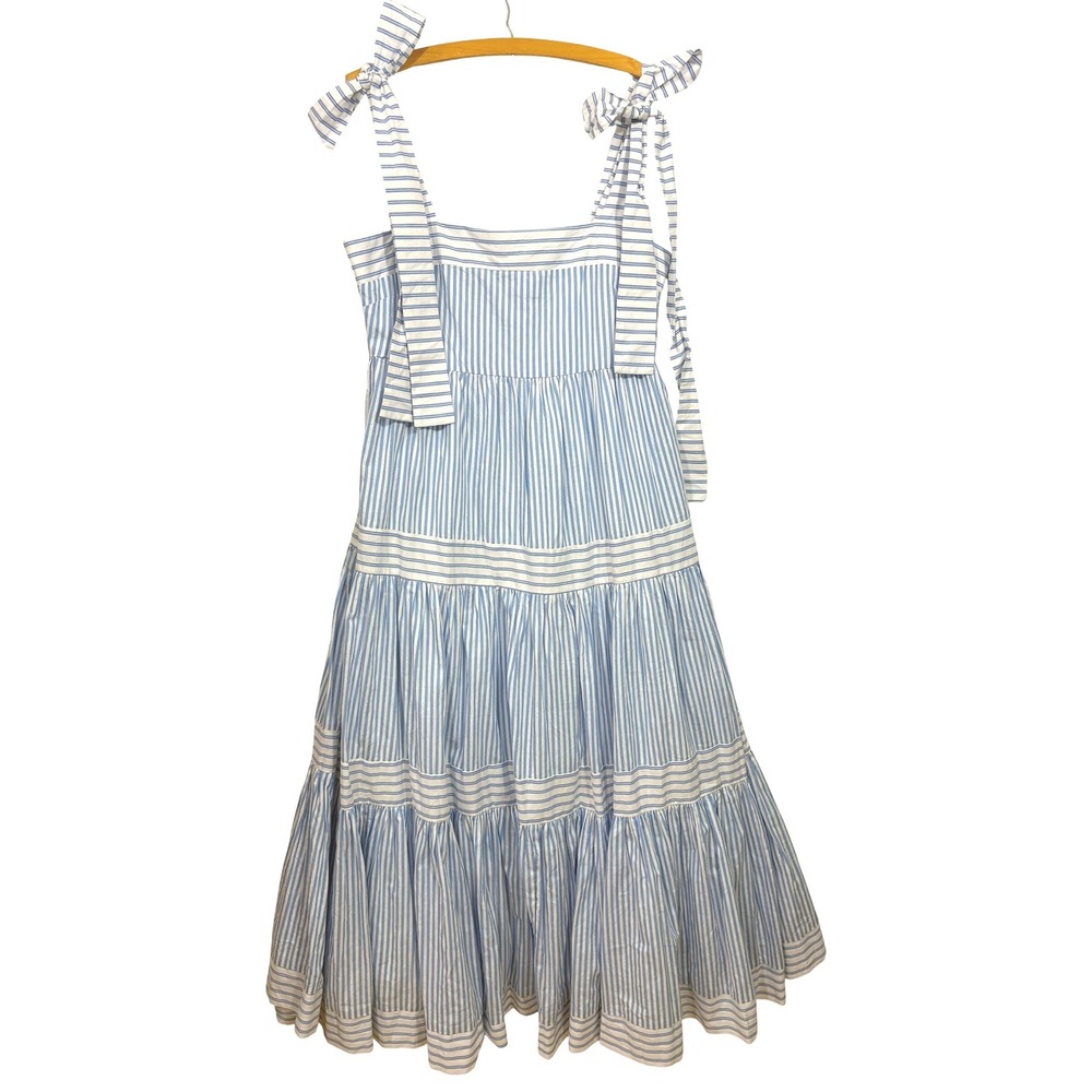 Petal + Pup Bella Blue White Striped Cotton Tiered Maxi Dress Tie Shoulder Large - Picture 2 of 5